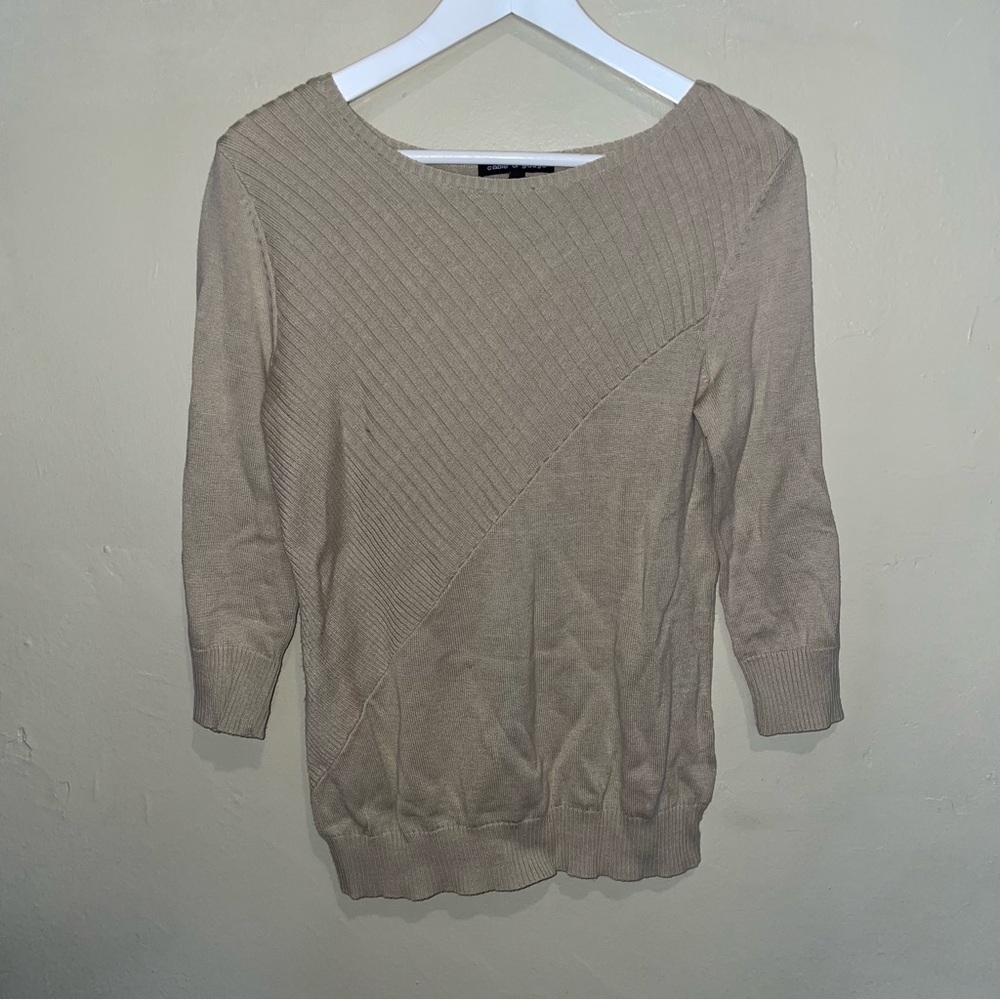 Cable & Gauge 3/4 sleeve tan sweater